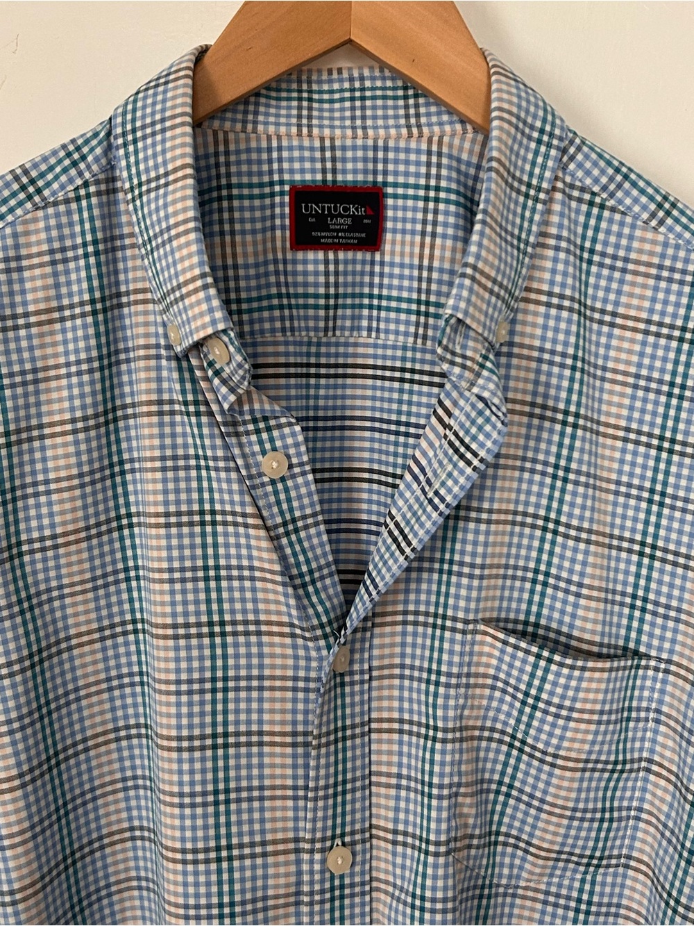 UNTUCKit Men’s Size L Slim Fit Long Sleeve Multicolor Button Down Check Shirt
